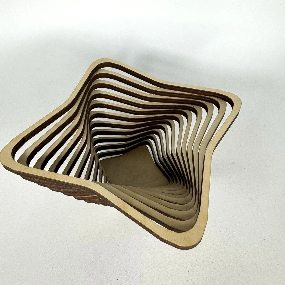 Baltic By Design Laser Cut Wooden Spiral Bowl Basket Maine USA Square Scalloped